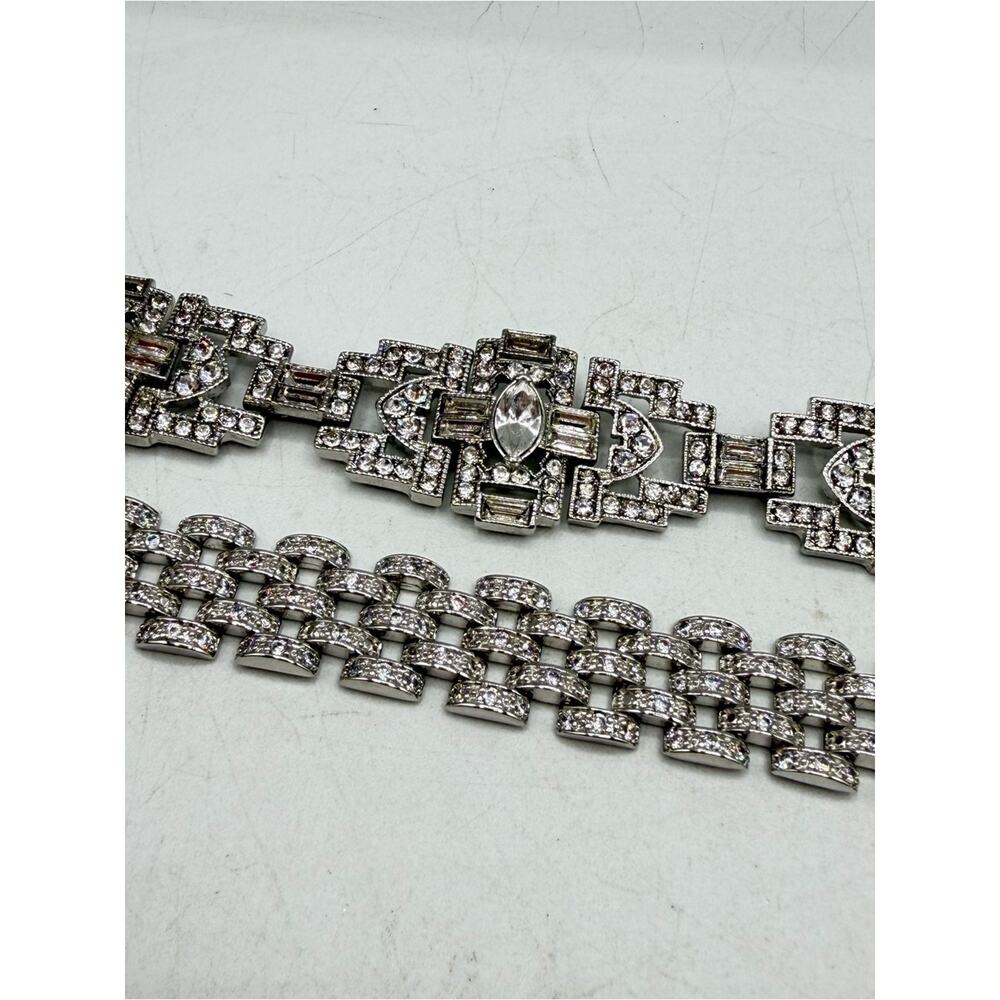 Set of 2 Kenneth Jay Lane Crystal Art Deco Bracelet & Round pave zirconia chain - Picture 3 of 16
